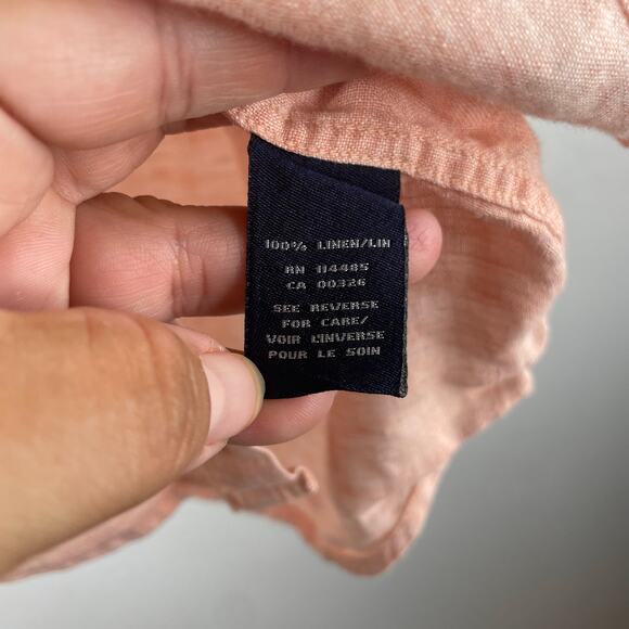 Lincs David Chu 100% Linen Peach Button Up SS shirt Men's Large - Picture 8 of 12